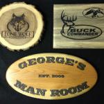 We produce all types of custom signs & plaques in-house, including these RUSTIC WOOD SIGNS!  Whether a custom-shaped or sized piece of beautiful hardwood or the unique colors of blue pine or even a cross-section of log, we've got you covered!   